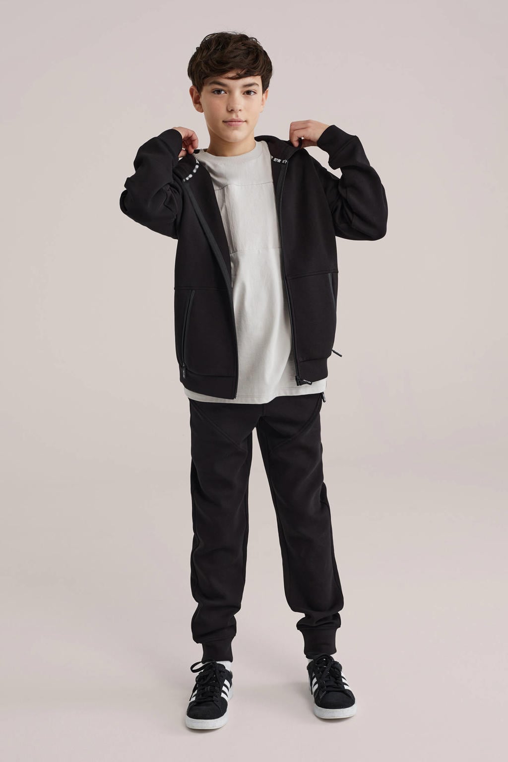 Zwarte jongens Salty Dog sweatvest met effen, lange mouwen en capuchon