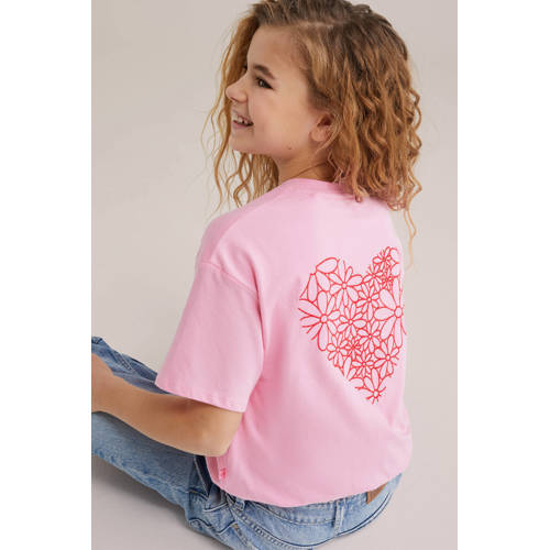WE Fashion T-shirt met backprint roze Meisjes Katoen Ronde hals Backprint - maat 122/128 afbeelding