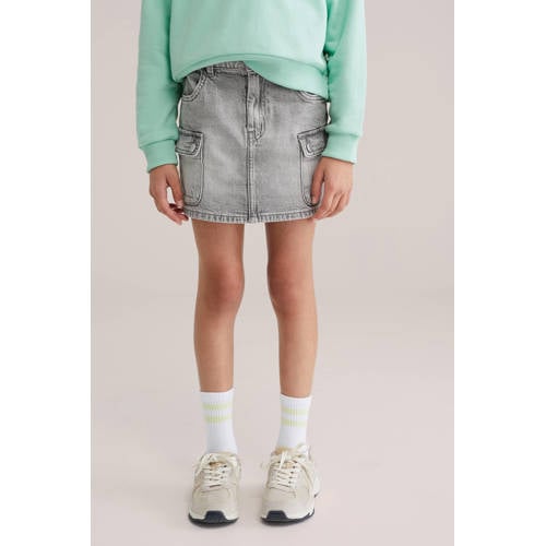 WE Fashion denim spijkerrok grey denim Grijs Effen - maat 134/140 afbeelding