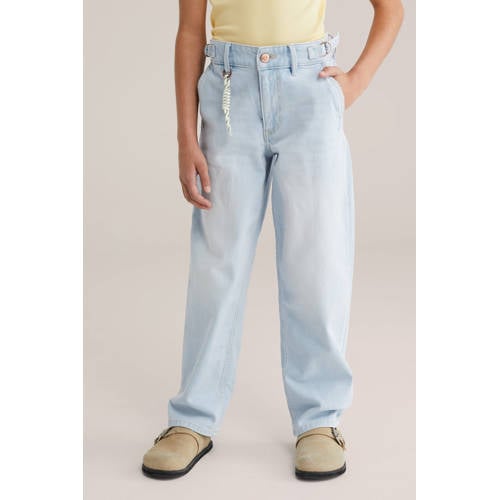 WE Fashion high waist loose fit jeans baggy jeans light blue denim Effen - maat 170 - glitter afbeelding