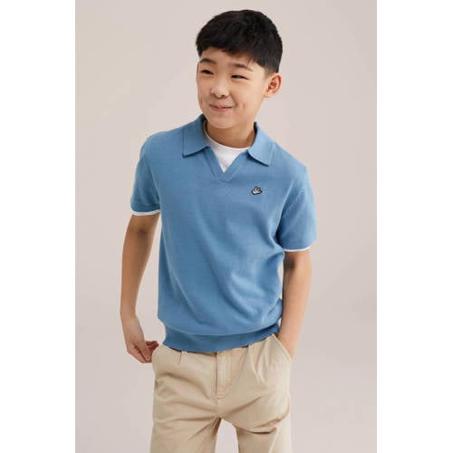 WE Fashion polo blauw Jongens Katoen Polokraag Effen