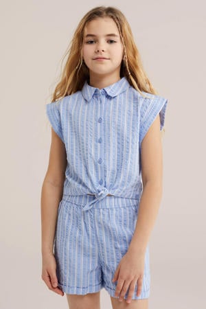 gestreepte blousetop lichtblauw met textuur