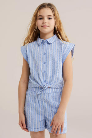 gestreepte blousetop lichtblauw met textuur