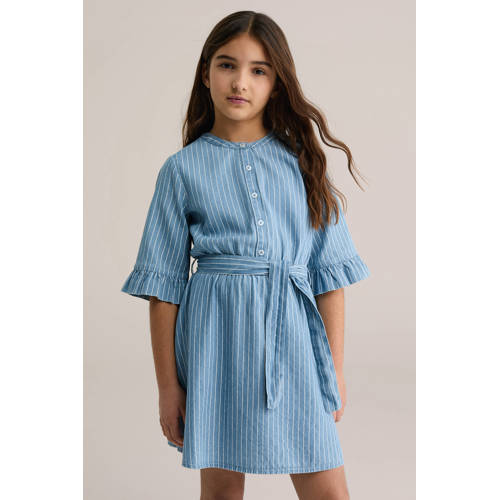 WE Fashion spijkerjurk Blauw Meisjes Katoen Ronde hals Streep - maat 122/128 afbeelding