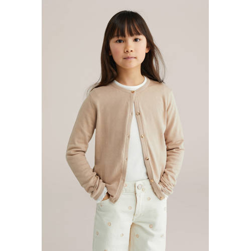 WE Fashion vest fijn gebreid Bruin Meisjes Katoen Ronde hals Effen