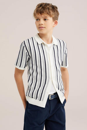 gestreepte polo gebreid wit