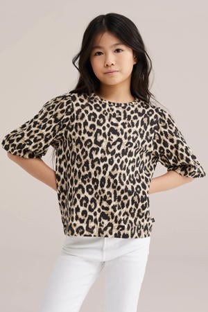 blousetop met panterprint bruin