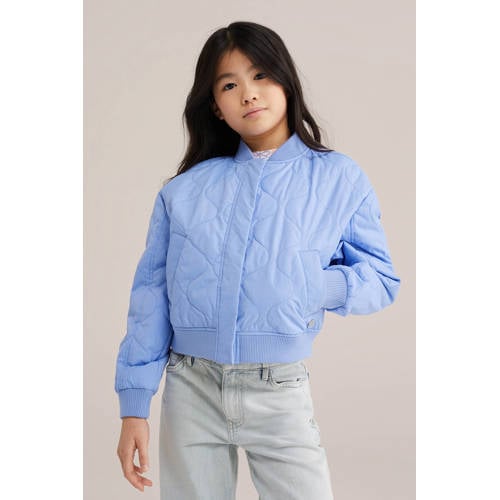 WE Fashion bomberjack blauw Jas Meisjes Polyester Ronde hals Effen