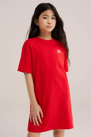 T-shirtjurk korte jurk met backprint rood