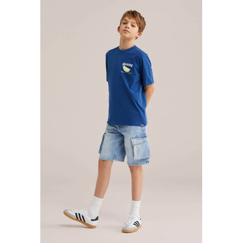 WE Fashion T-shirt met backprint donkerblauw Jongens Katoen Ronde hals - maat 134/140 afbeelding