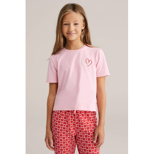 WE Fashion pyjama roze/rood Meisjes Stretchkatoen Ronde hals All over print