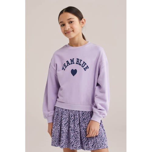 WE Fashion sweatjurk lila Paars Meisjes Ronde hals All over print
