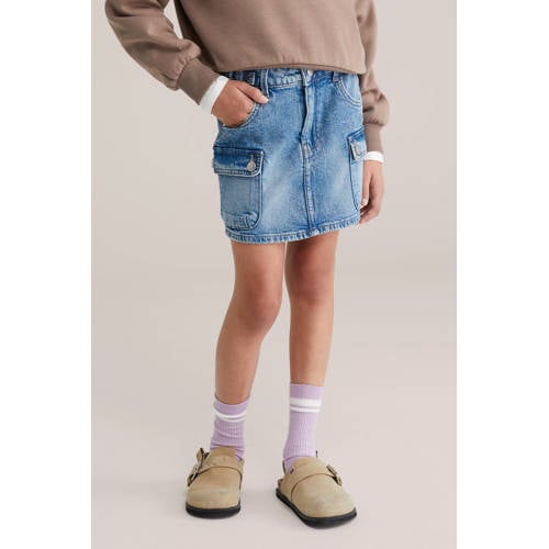 WE Fashion denim spijkerrok medium blue denim Blauw Effen - maat 134/140 afbeelding