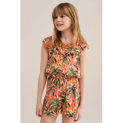 WE Fashion playsuit oranje Meisjes Katoen Ronde hals All over print - maat 134/140 afbeelding