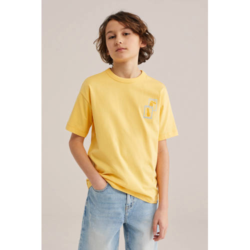 WE Fashion T-shirt geel Jongens Katoen Ronde hals Printopdruk - maat 170/176 afbeelding