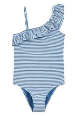 badpak met ruches blauw/wit
