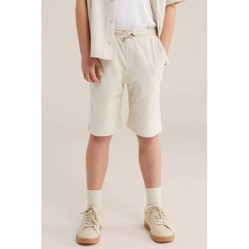 WE Fashion sweatshort ecru met textuur Korte broek Jongens Katoen Effen - maat 164 afbeelding