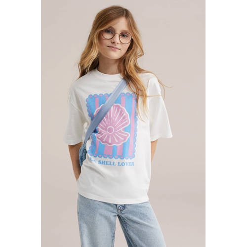 WE Fashion T-shirt wit Meisjes Katoen Ronde hals Printopdruk - maat 110/116 afbeelding