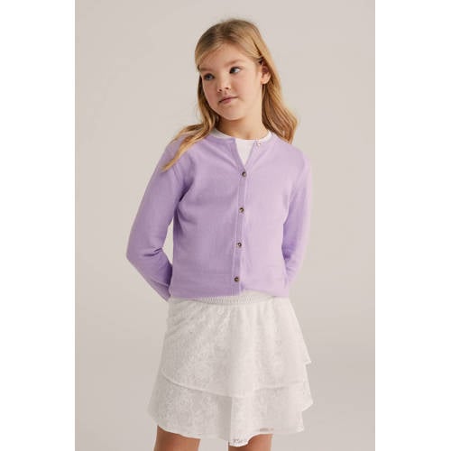 WE Fashion vest fijn gebreid Paars Meisjes Katoen Ronde hals Effen - maat 170/176 afbeelding