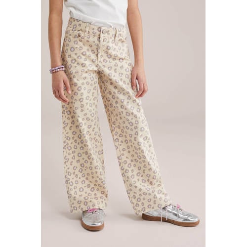 WE Fashion wide leg jeans beige Meisjes Denim Effen - maat 128 afbeelding