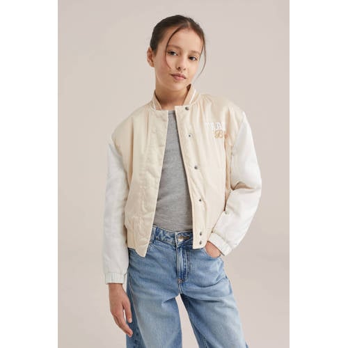 WE Fashion bomberjack beige Jas Meisjes Polyester Ronde hals Backprint - maat 134/140 afbeelding