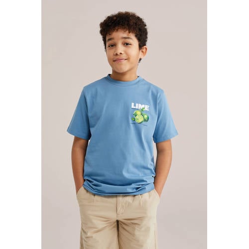 WE Fashion T-shirt met backprint blauw Jongens Katoen Ronde hals Backprint - maat 110/116 afbeelding