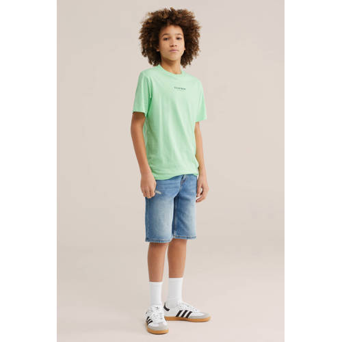 WE Fashion T-shirt met backprint lichtgroen Jongens Katoen Ronde hals Backprint - maat 122/128 afbeelding