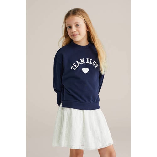 WE Fashion sweatjurk donkerblauw Meisjes Ronde hals Meerkleurig