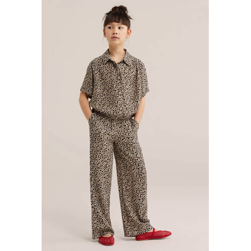 WE Fashion straight high waist casual broek met panterprint bruin Meisjes Viscose - maat 122 afbeelding