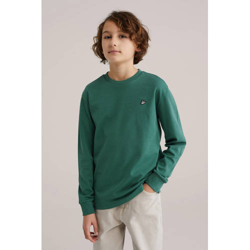 WE Fashion longsleeve donker armygroen Jongens Katoen Ronde hals Effen - maat 98/104 afbeelding