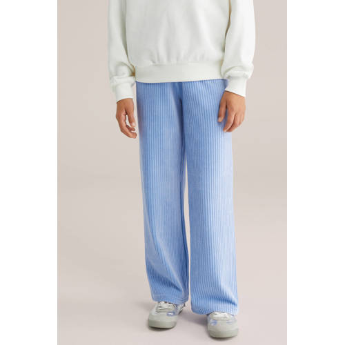 WE Fashion fluwelen loose casual broek lichtblauw Meisjes Fluweel Effen - maat 134 afbeelding