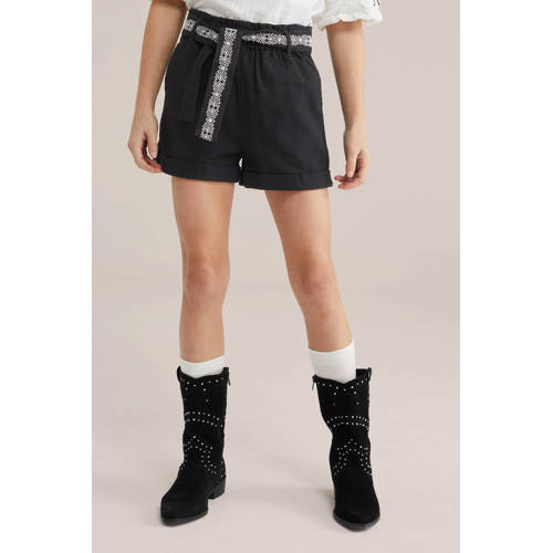 WE Fashion straight casual short zwart Korte broek Meisjes Katoen Effen - maat 122/128 afbeelding