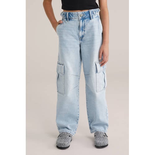 WE Fashion straight leg jeans light blue denim Effen - maat 152 afbeelding