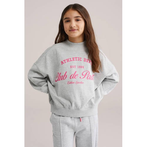 WE Fashion sweater Grijs Tekst - maat 134/140 | Sweater van WE Fashion afbeelding