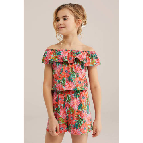 WE Fashion playsuit roze Meisjes Katoen Ronde hals All over print - maat 134/140 afbeelding