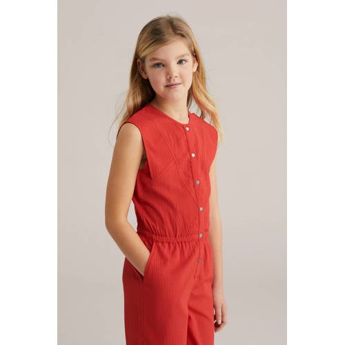 WE Fashion Straight jumpsuit rood Meisjes Polyester Ronde hals Effen