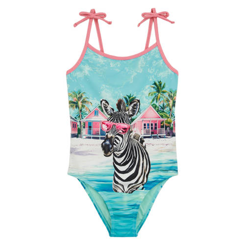WE Fashion badpak met print blauw/multicolor Meisjes Polyester Printopdruk - maat 110/116 afbeelding