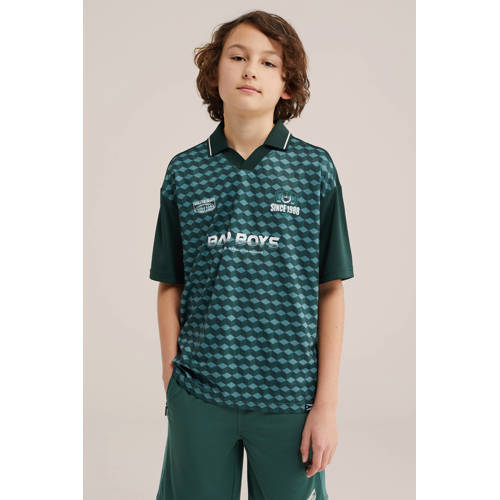 WE Fashion T-shirt donkergroen Jongens Polyester Klassieke kraag All over print - maat 98/104 afbeelding