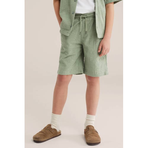 WE Fashion sweatshort lichtgroen met textuur Korte broek Jongens Katoen - maat 116 afbeelding