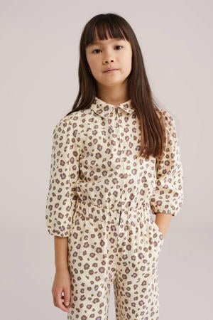 Straight jumpsuit ecru met panterprint
