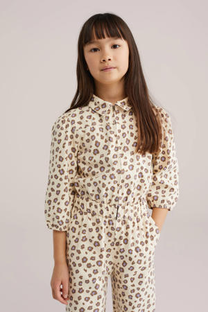 Straight jumpsuit ecru met panterprint