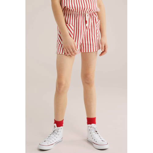 WE Fashion straight gestreepte casual short rood gebreid Korte broek Meisjes Katoen - maat 98/104 afbeelding