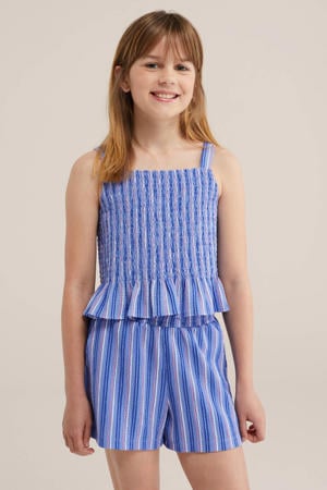 gestreepte mouwloze top blauw