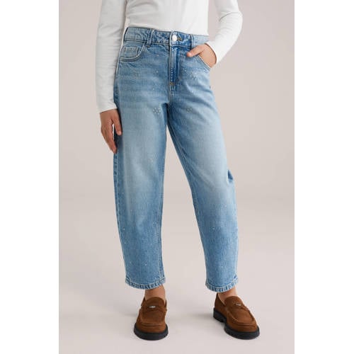 WE Fashion barrel jeans medium blue denim Blauw All over print - maat 176 afbeelding