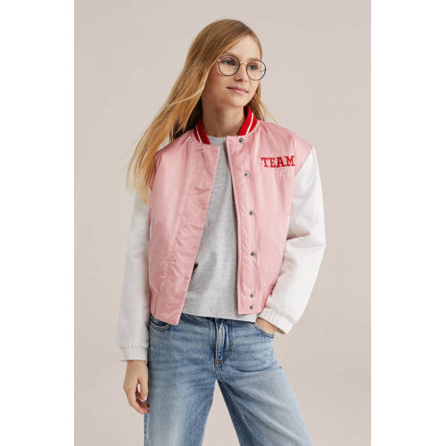 WE Fashion bomberjack lichtroze Jas Meisjes Polyester Ronde hals Backprint - maat 110/116 afbeelding