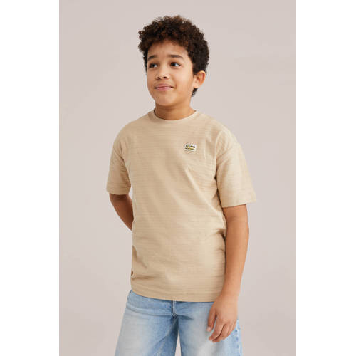WE Fashion T-shirt zand Beige Jongens Katoen Ronde hals Effen - maat 98/104 afbeelding