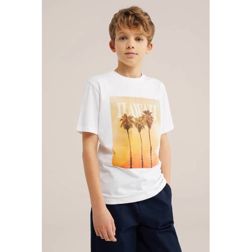 WE Fashion T-shirt wit Jongens Katoen Ronde hals Printopdruk - maat 170/176 afbeelding