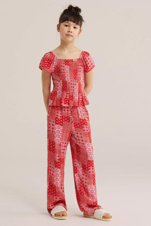 straight high waist casual broek rood/roze
