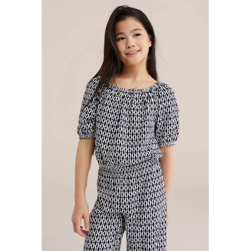 WE Fashion off shoulder top zwart All over print