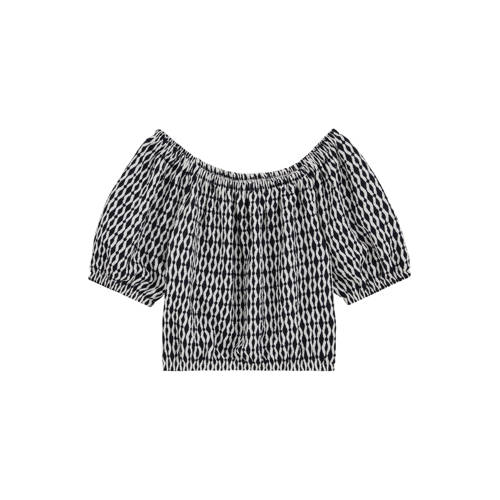 WE Fashion off shoulder top zwart All over print - maat 134/140 afbeelding
